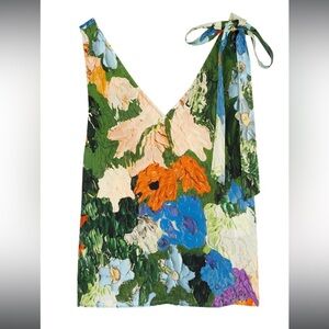 Multicolor Floral V-Neck Bow-Detail Tank